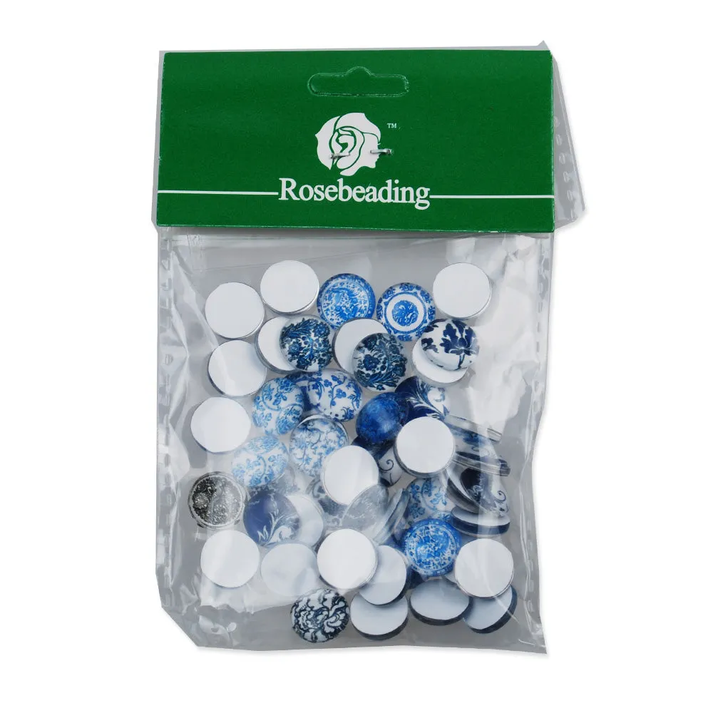 12MM Round Colorful glass cabochons,Mix Blue and white porcelain pattern glass cabochons,flat back,thickness 4.5mm,50 pieces/lot