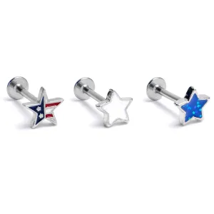 16 Gauge 5/16 Stars Flag Patriotic Labret Monroe Tragus Curation Set of 3