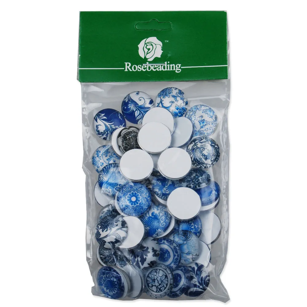 18MM Round Colorful glass cabochons,Mix Blue and white porcelain pattern glass cabochons,flat back,thickness 5mm,50 pieces/lot