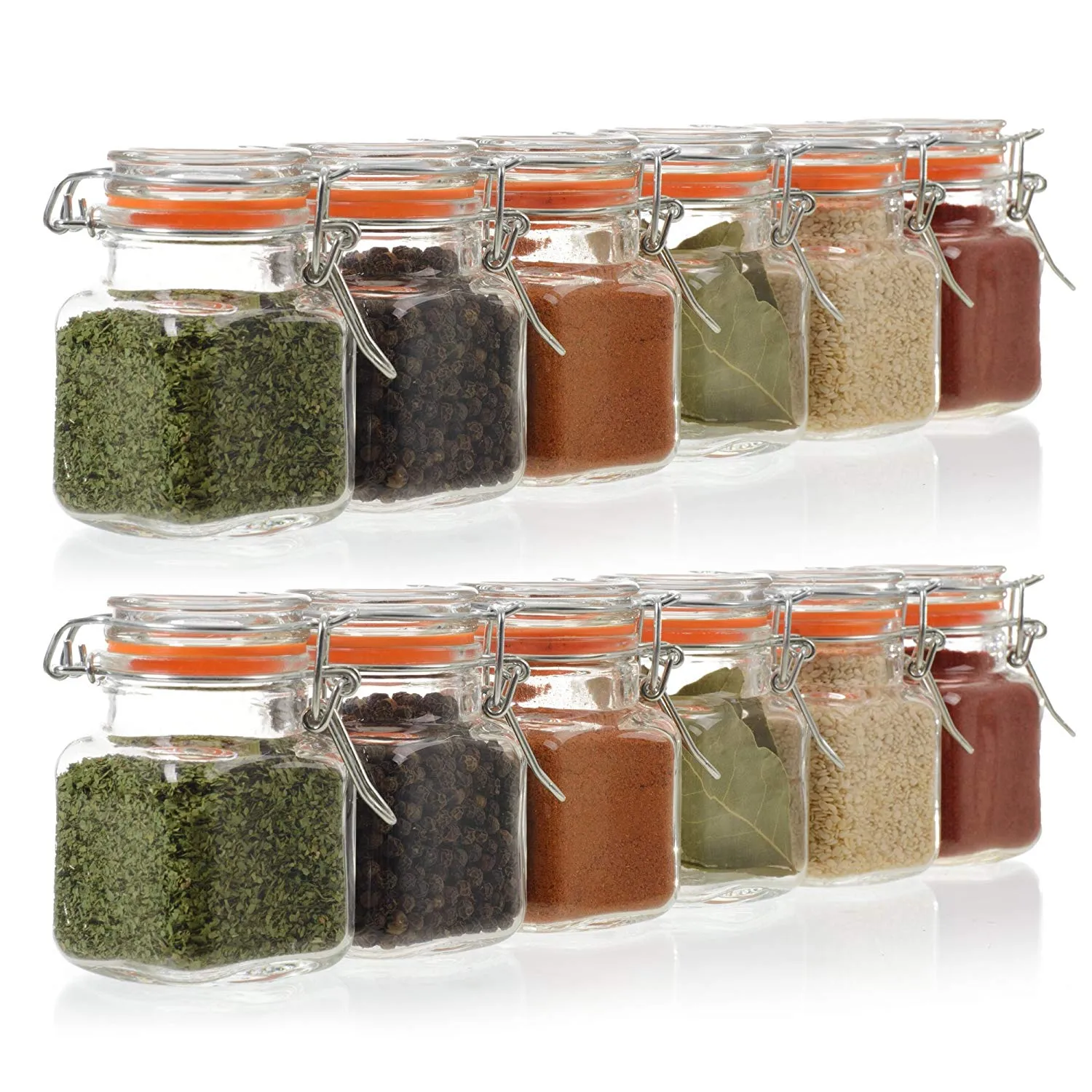 24-Count 3.4 oz Spice Jars with Lids Value Pack. Airtight Glass Bottles for Spices, Condiments, Seasonings and More. Clear Glass Jars with Airtight Lids for Home, Party Favors, and Gifts.