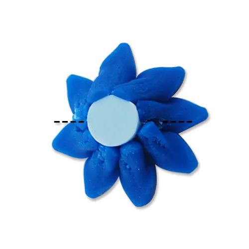 25MM Hand Made And Flat Back Polymer Clay Flower Beads,Blue,Side Drilled Hole Size 2.5MM,Lead Free,Sold 50 PCS Per Package