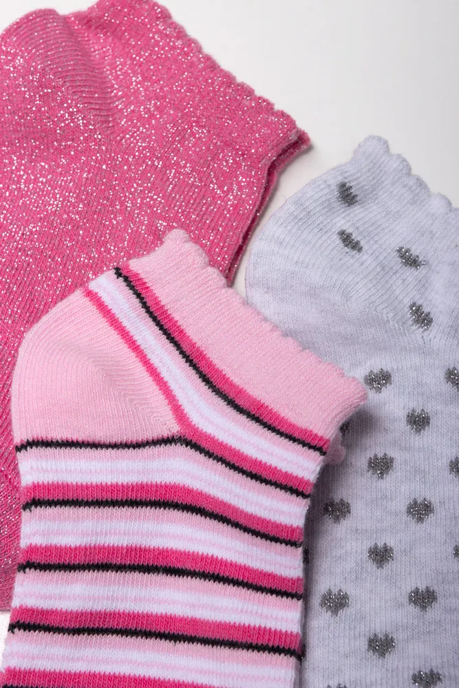 3 Pack Low Cut Socks Pink And Grey
