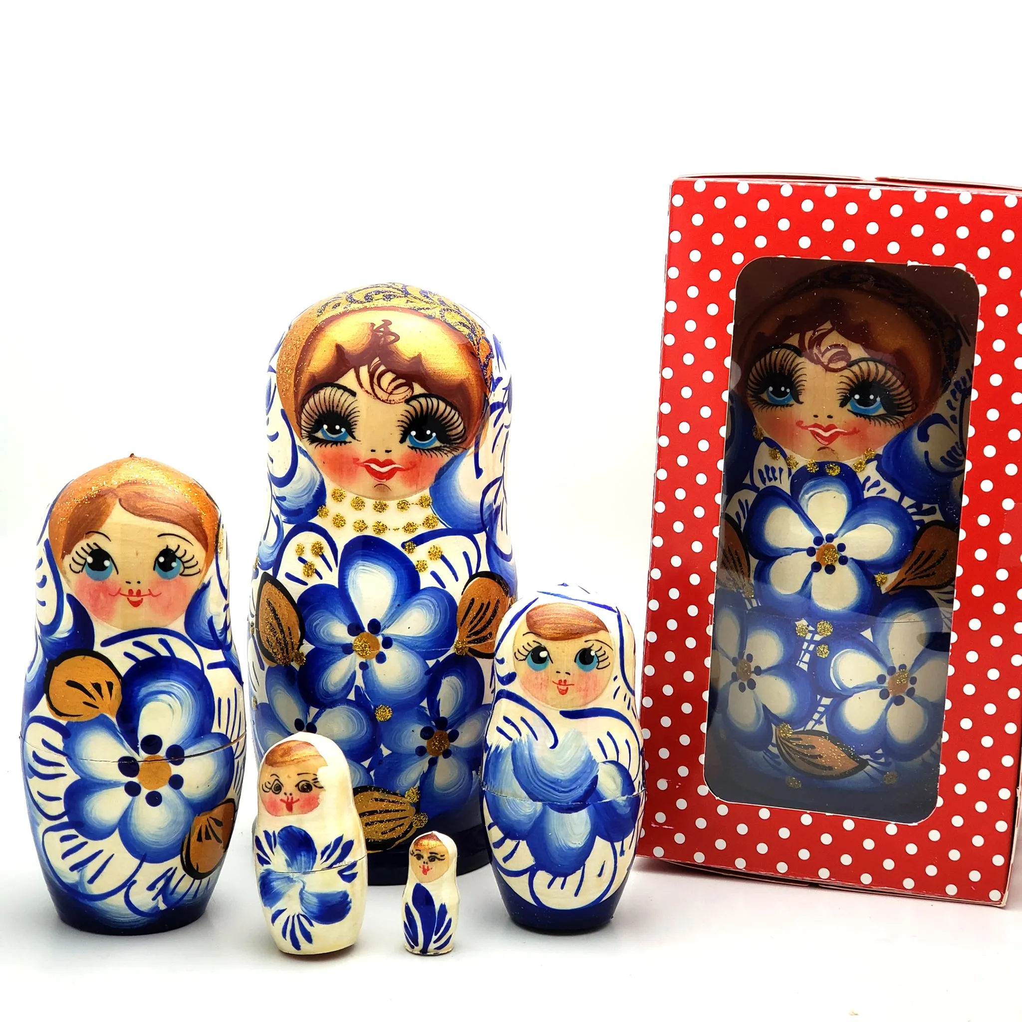 5" Blue / Gold Nesting Doll in Gift Box