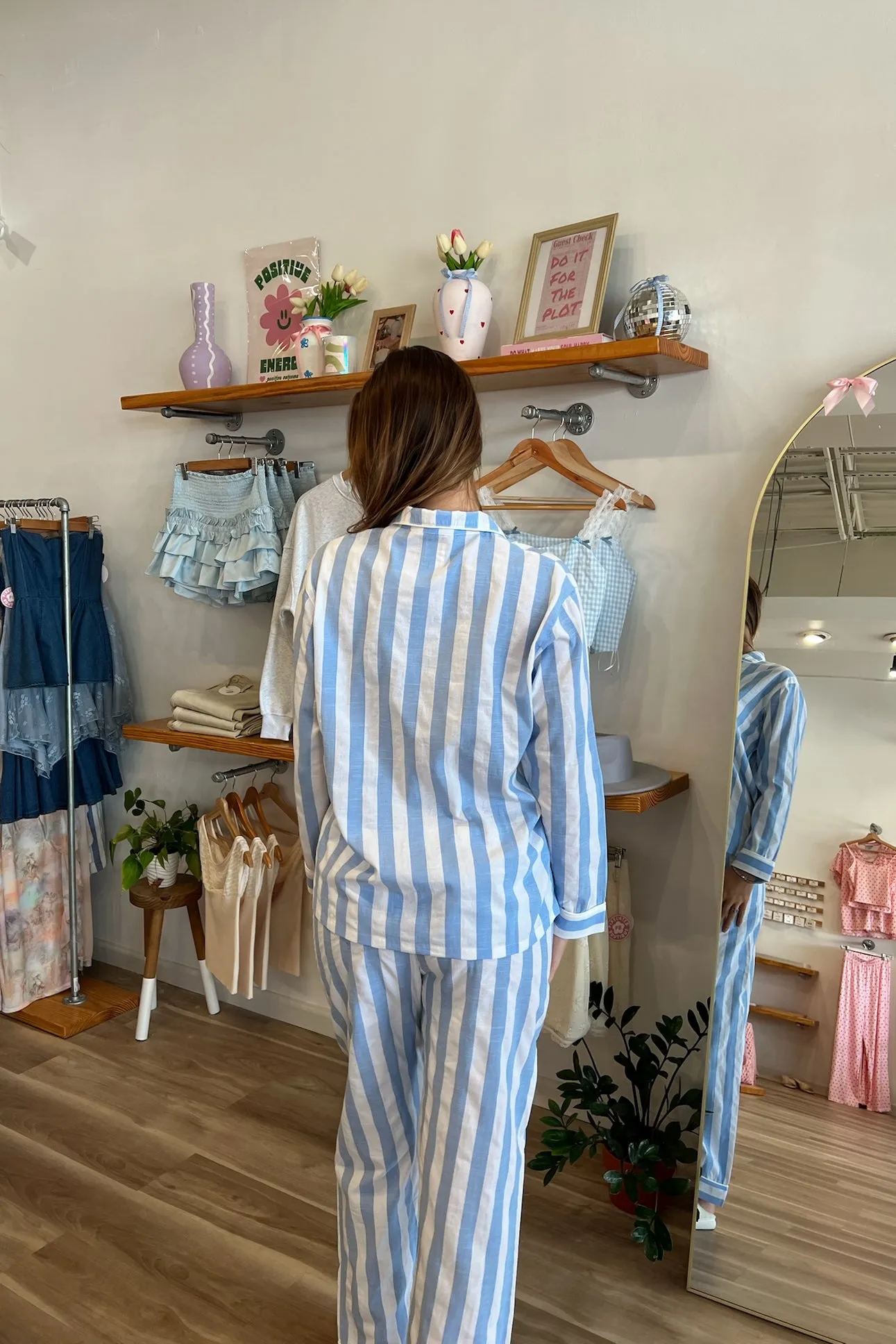 A Day in Greece Striped Pajama Top in Blue