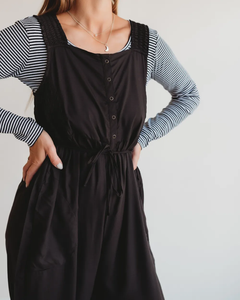 Alice Black Smocking Strap Jumpsuit