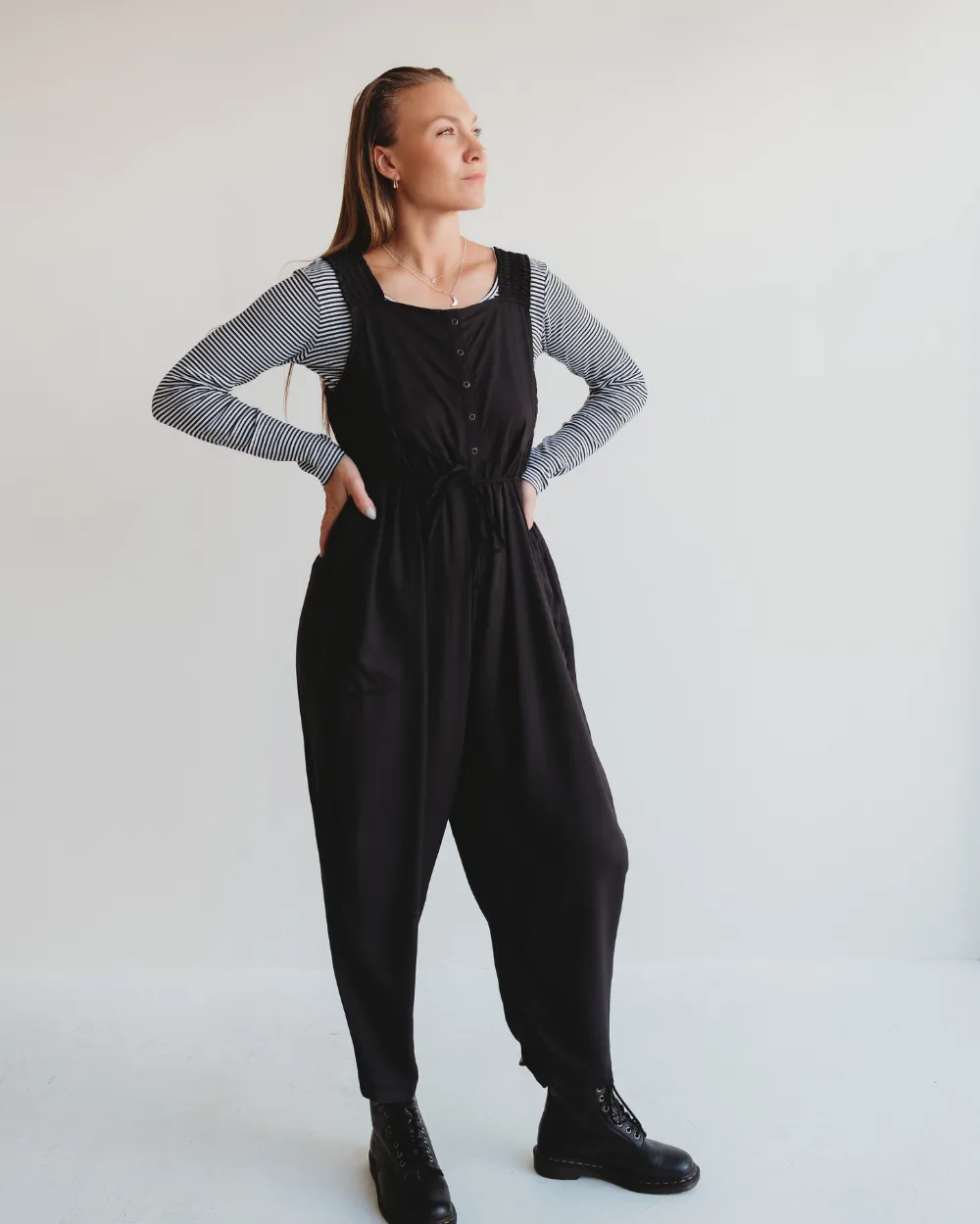 Alice Black Smocking Strap Jumpsuit