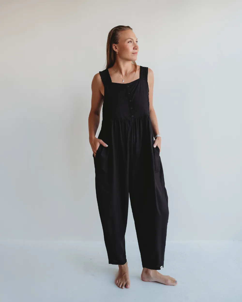 Alice Black Smocking Strap Jumpsuit