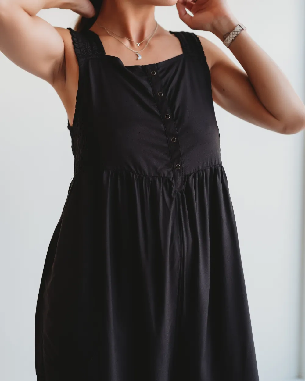 Alice Black Smocking Strap Jumpsuit