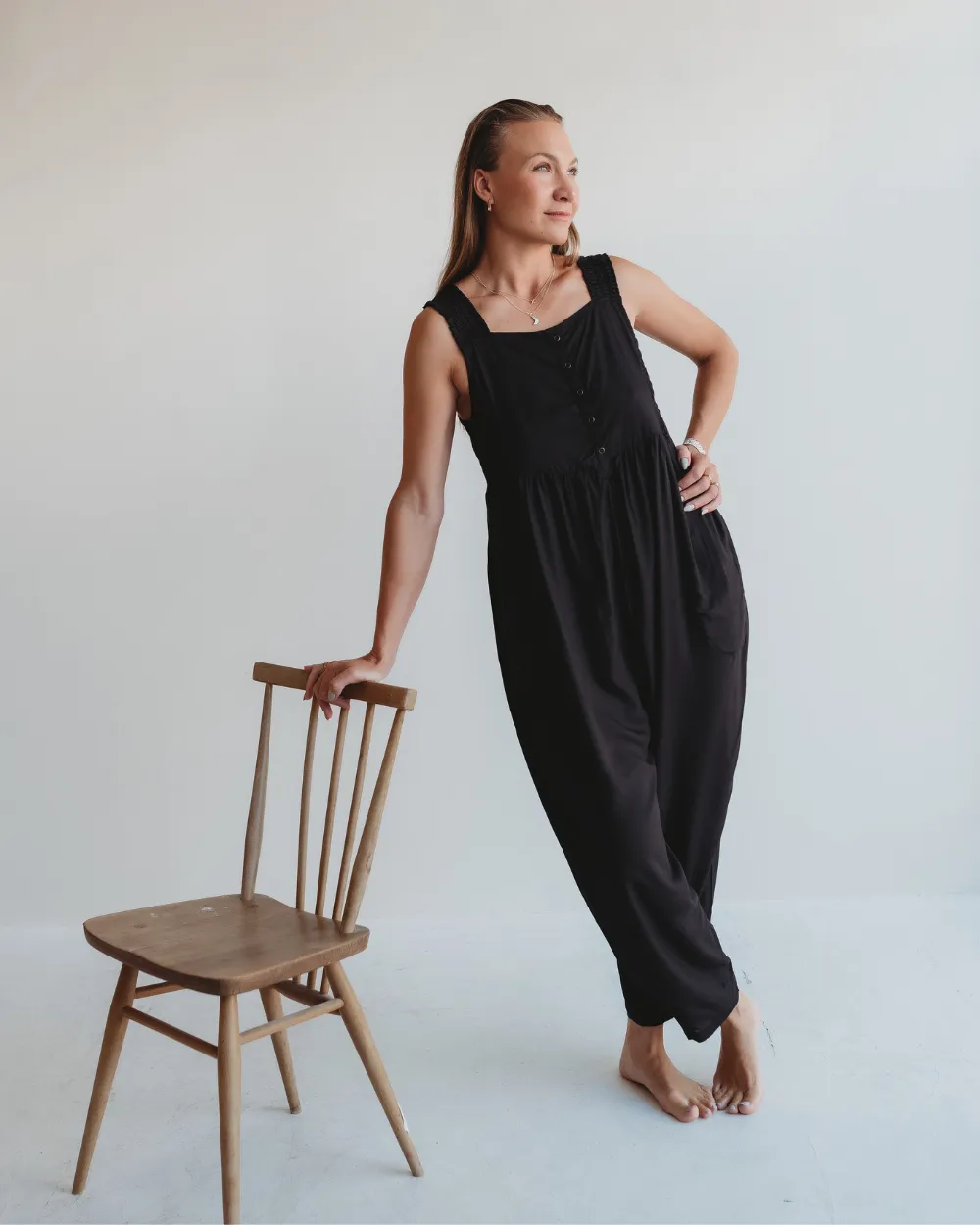 Alice Black Smocking Strap Jumpsuit