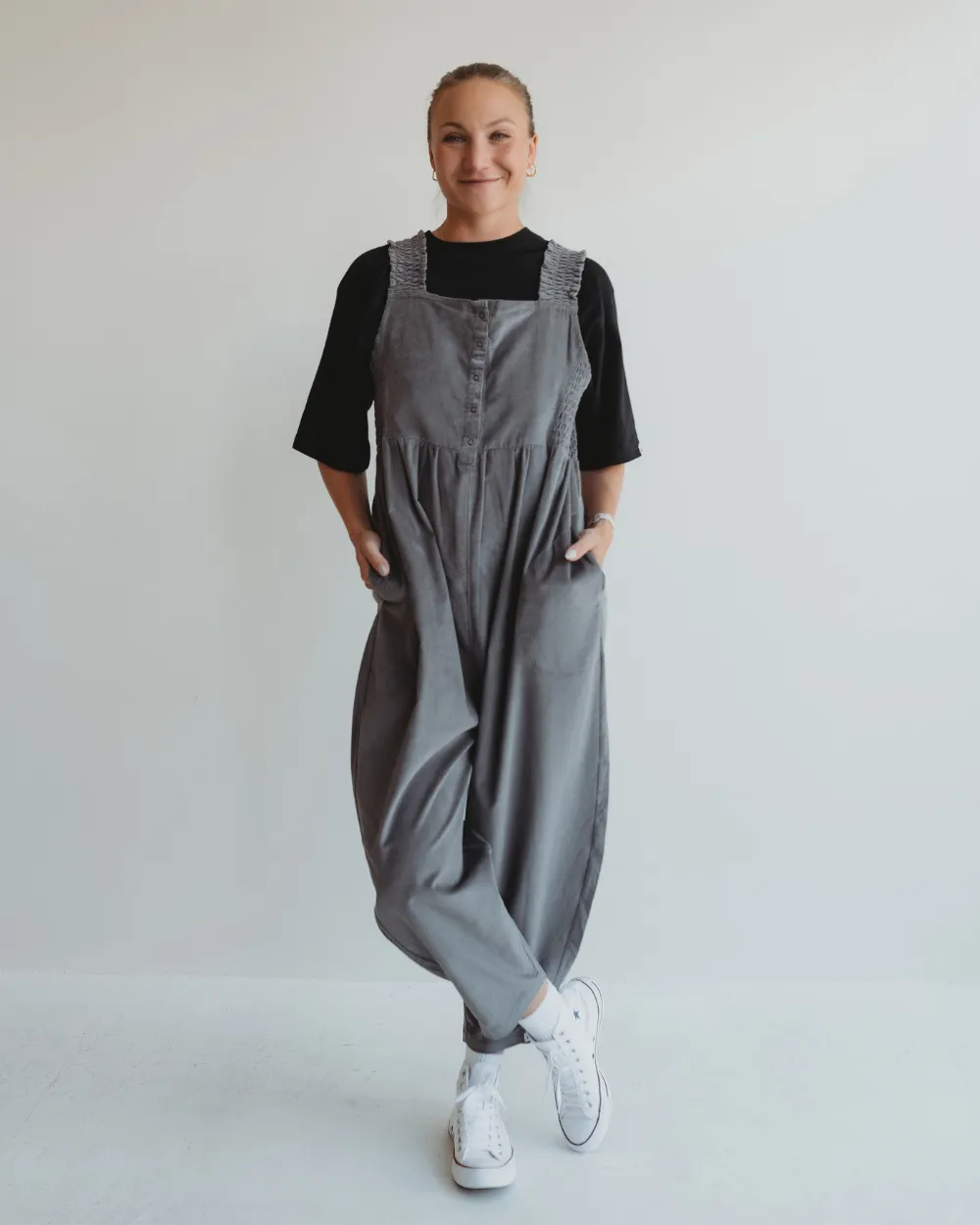 Alice Grey Smocking Strap Jumpsuit