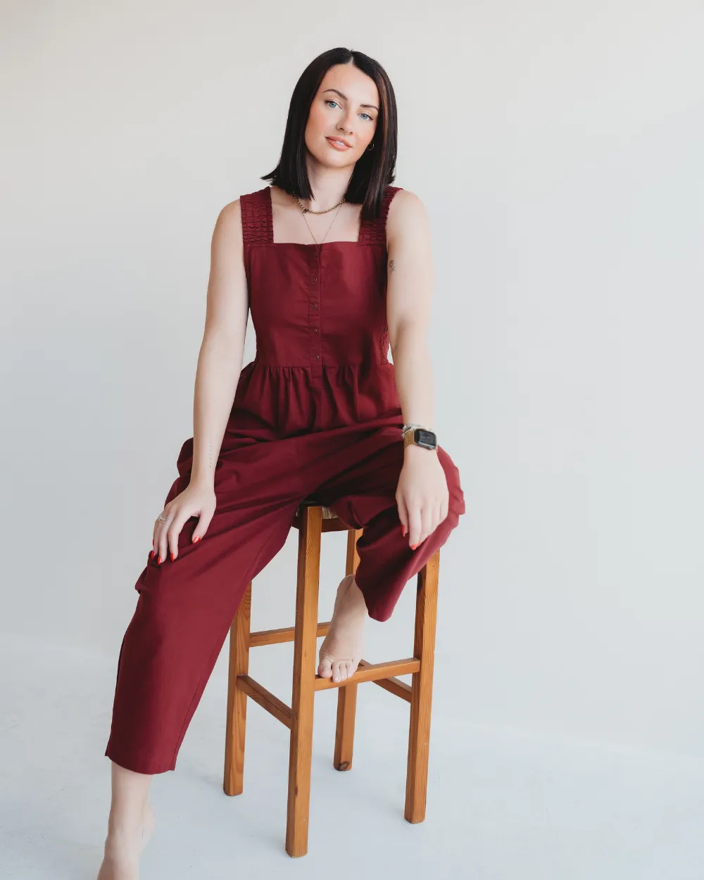 Alice Red Smocking Strap Jumpsuit