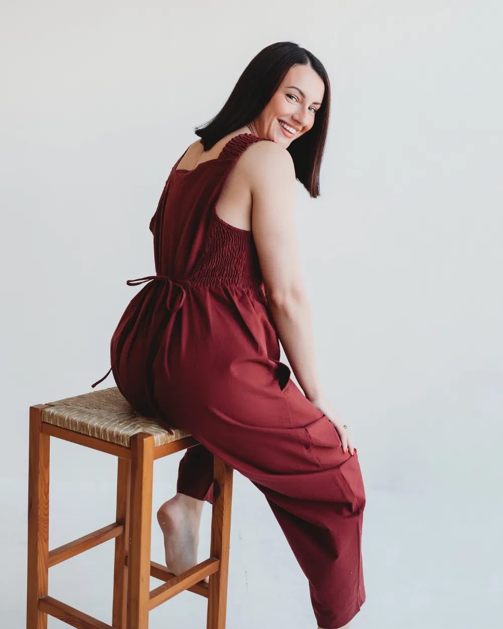 Alice Red Smocking Strap Jumpsuit