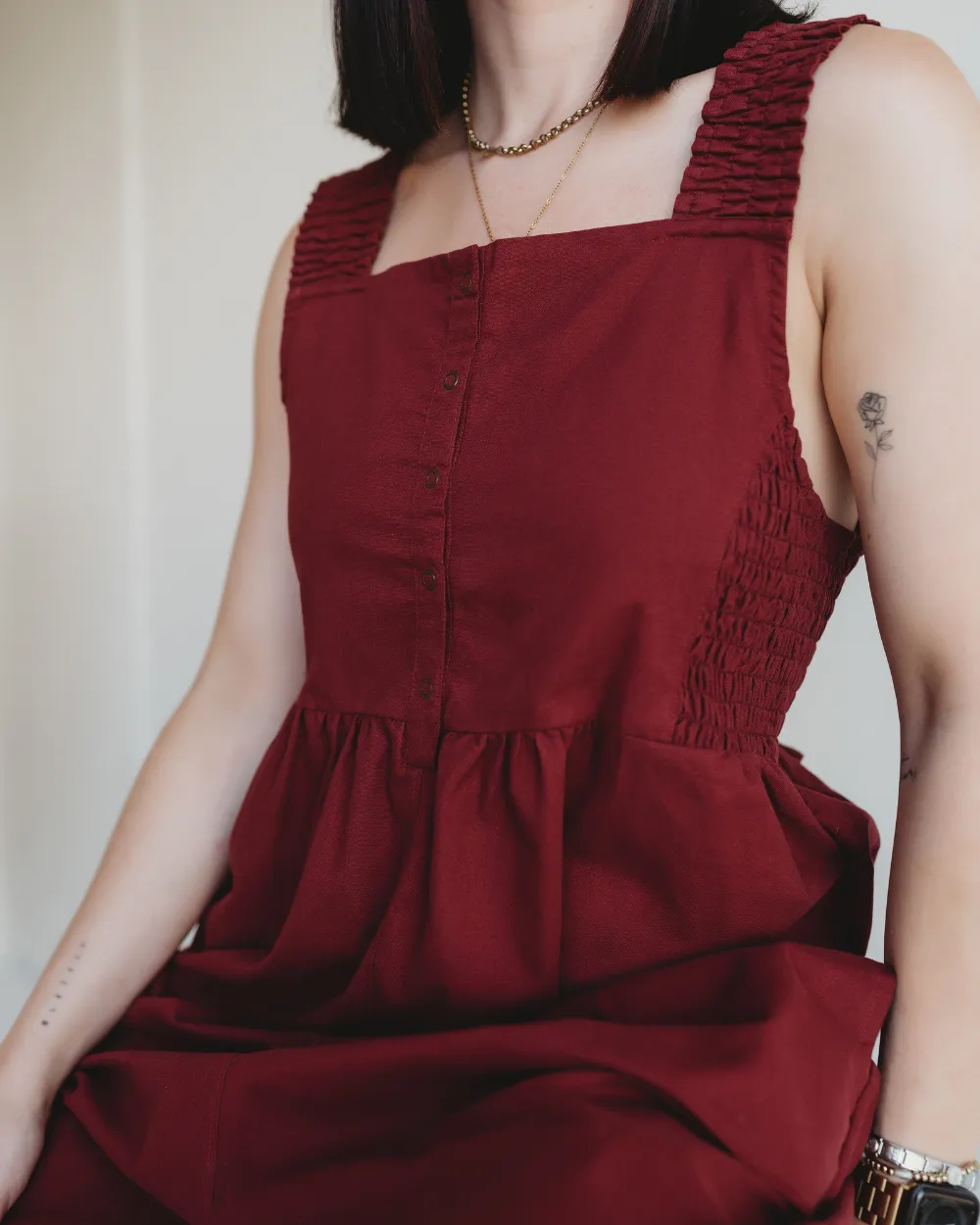 Alice Red Smocking Strap Jumpsuit