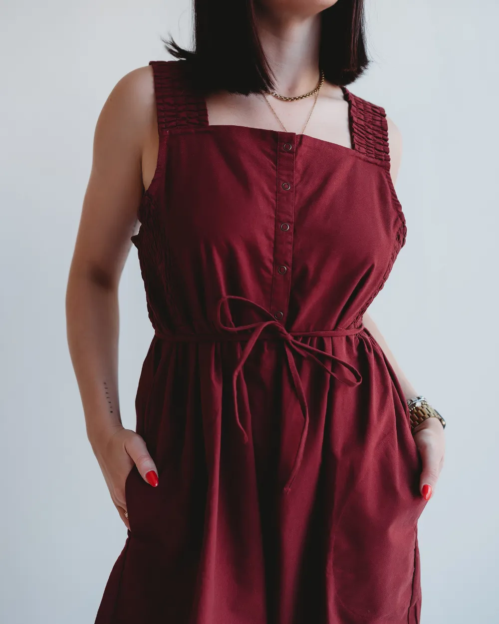 Alice Red Smocking Strap Jumpsuit