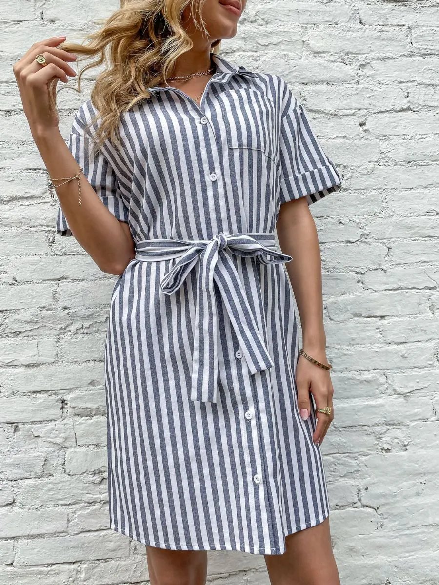 Antonette Dress - Grey Stripe
