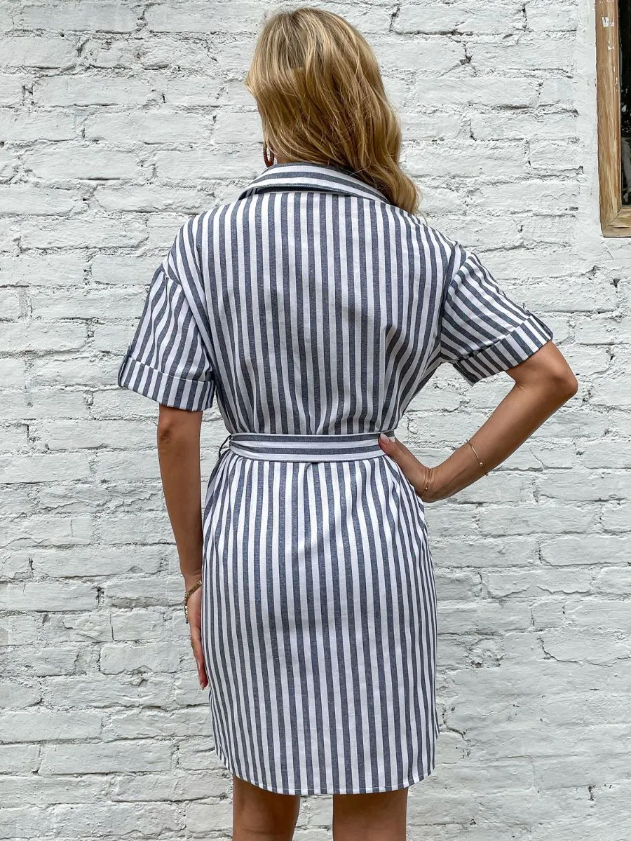 Antonette Dress - Grey Stripe