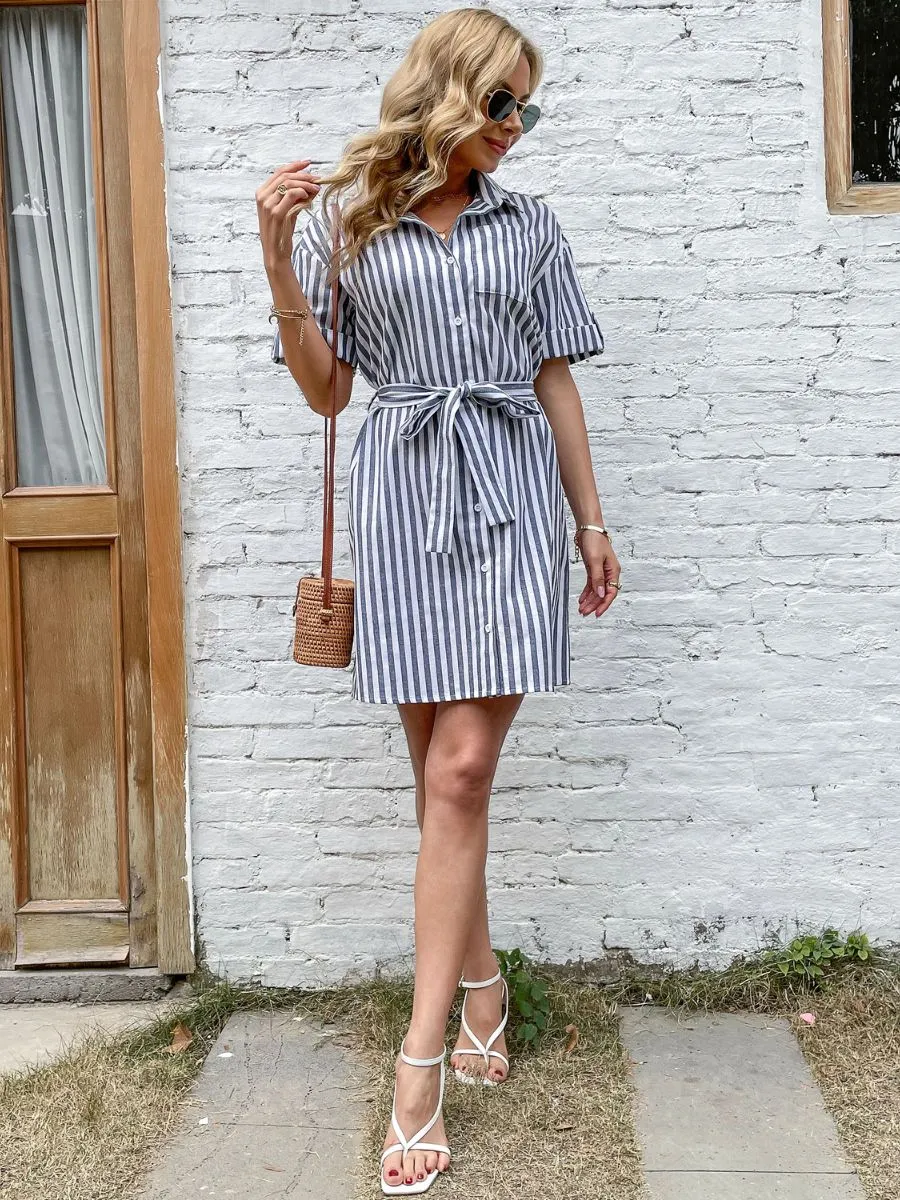 Antonette Dress - Grey Stripe