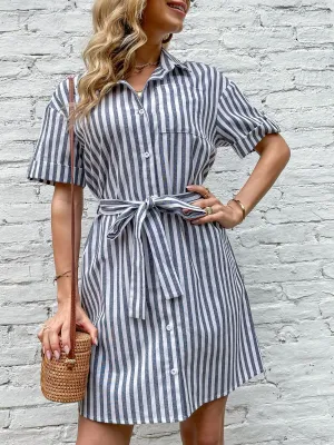 Antonette Dress - Grey Stripe