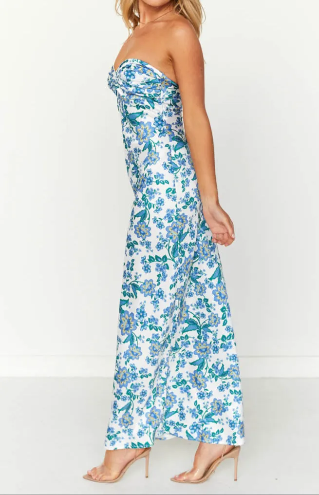 Ariana Blaues formelles Maxikleid mit Blumenmuster