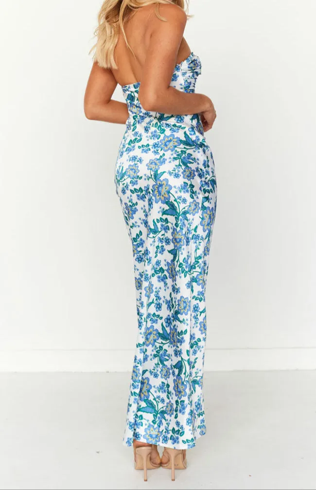 Ariana Blaues formelles Maxikleid mit Blumenmuster