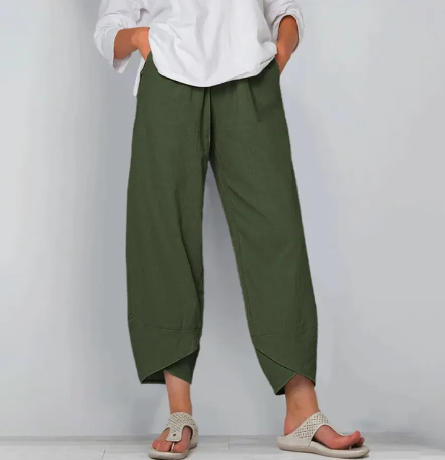 Asymmetric Cropped Pants | Cotton-Linen Blend | Stylish and Lightweight