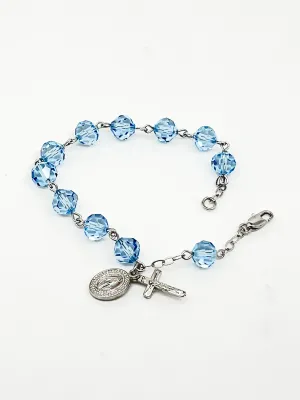 Austrian Crystal Aqua Blue Rosary Bracelet 7MM