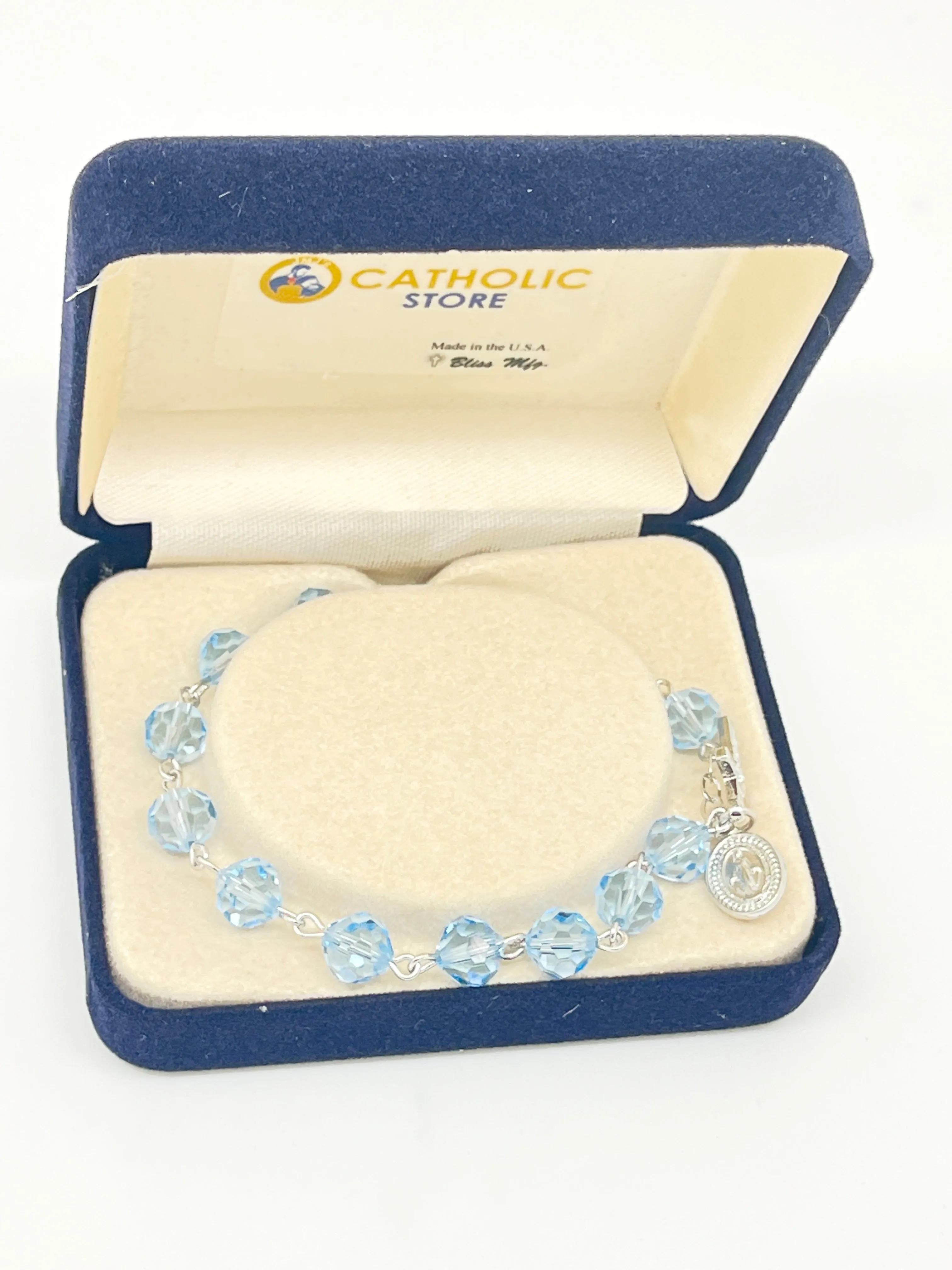 Austrian Crystal Aqua Blue Rosary Bracelet 7MM