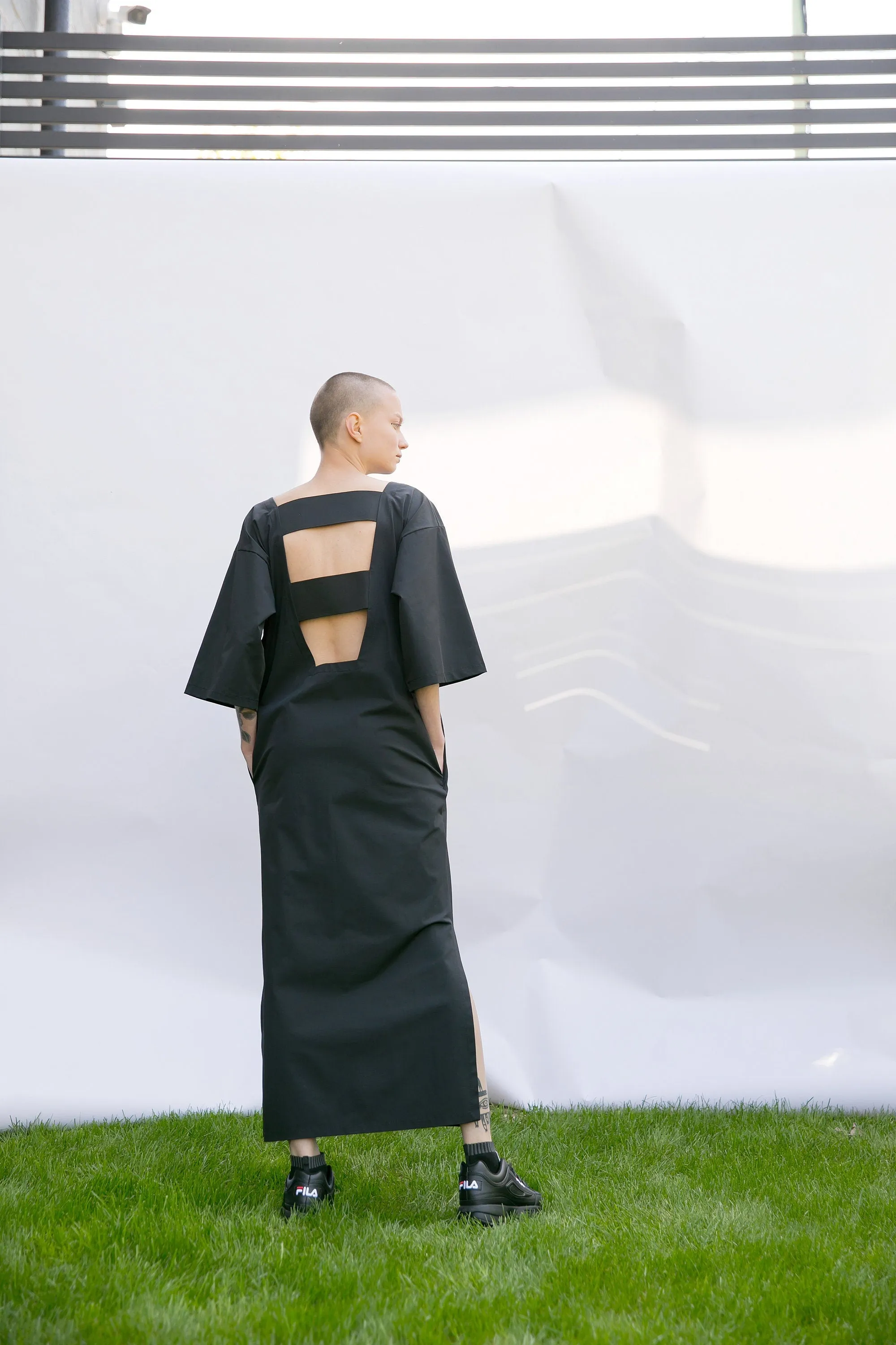Back Gothic Dress, Extravagant Dress, Cotton Backless Dress, Black Maxi Dress, Plus Size Dress, Futuistic Clothing, Wide Sleeve Dress, Loose
