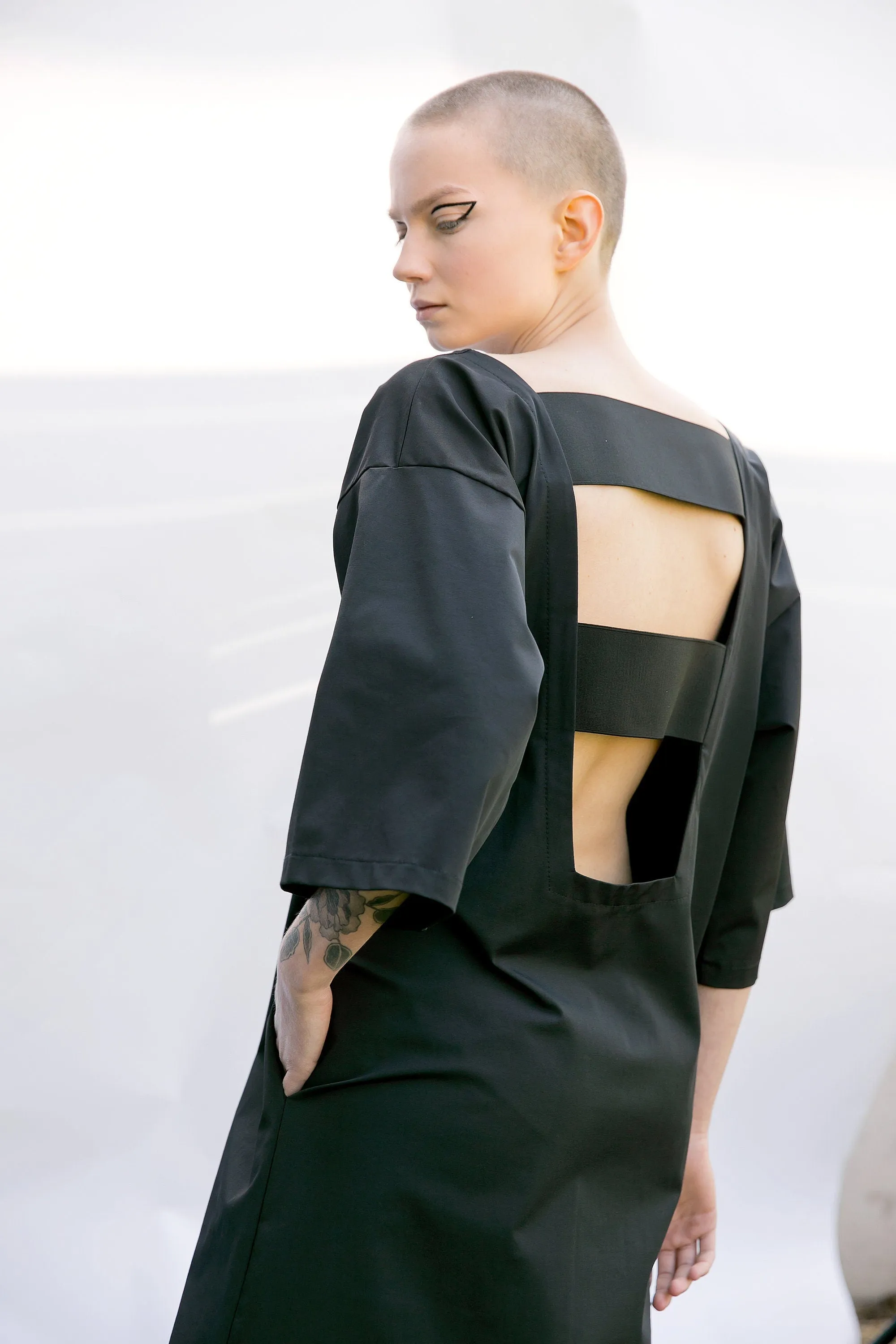 Back Gothic Dress, Extravagant Dress, Cotton Backless Dress, Black Maxi Dress, Plus Size Dress, Futuistic Clothing, Wide Sleeve Dress, Loose
