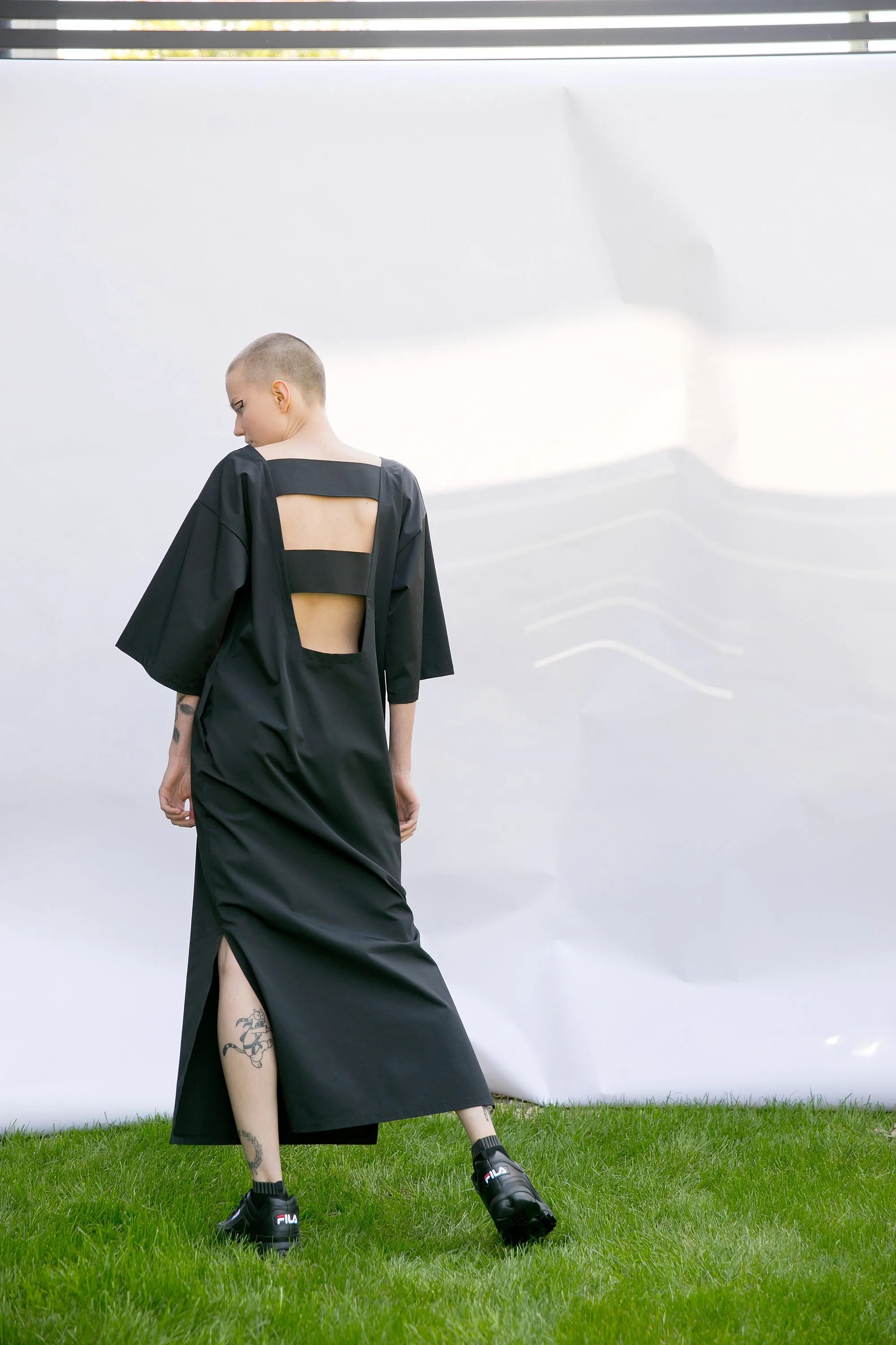 Back Gothic Dress, Extravagant Dress, Cotton Backless Dress, Black Maxi Dress, Plus Size Dress, Futuistic Clothing, Wide Sleeve Dress, Loose
