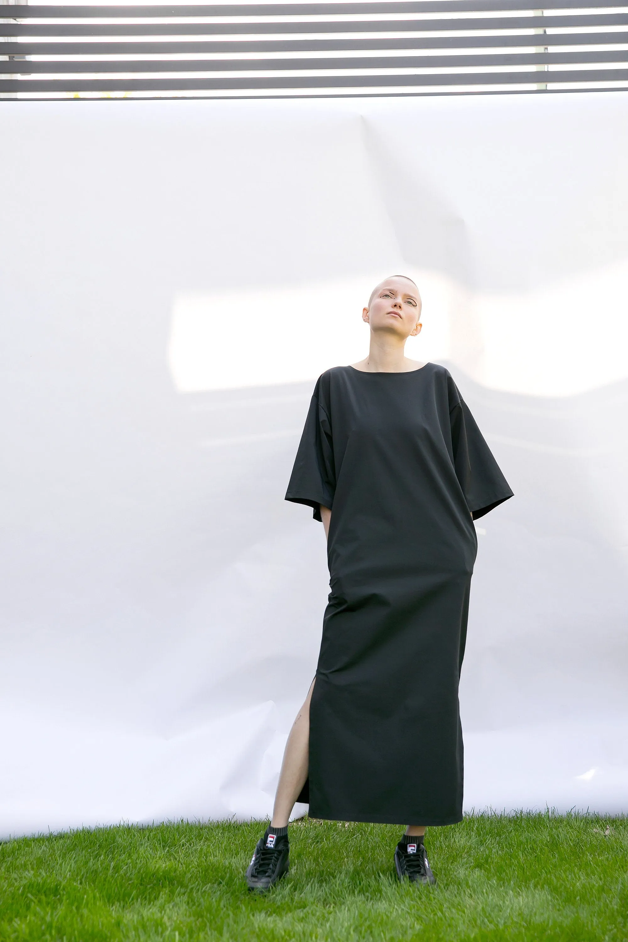 Back Gothic Dress, Extravagant Dress, Cotton Backless Dress, Black Maxi Dress, Plus Size Dress, Futuistic Clothing, Wide Sleeve Dress, Loose