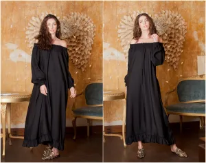 Black Linen Dress, Off Shoulder Dress, Linen Maternity Dress, Linen Maxi Dress, Boho Clothing, Plus Size Linen, Linen Clothing, Kaftan