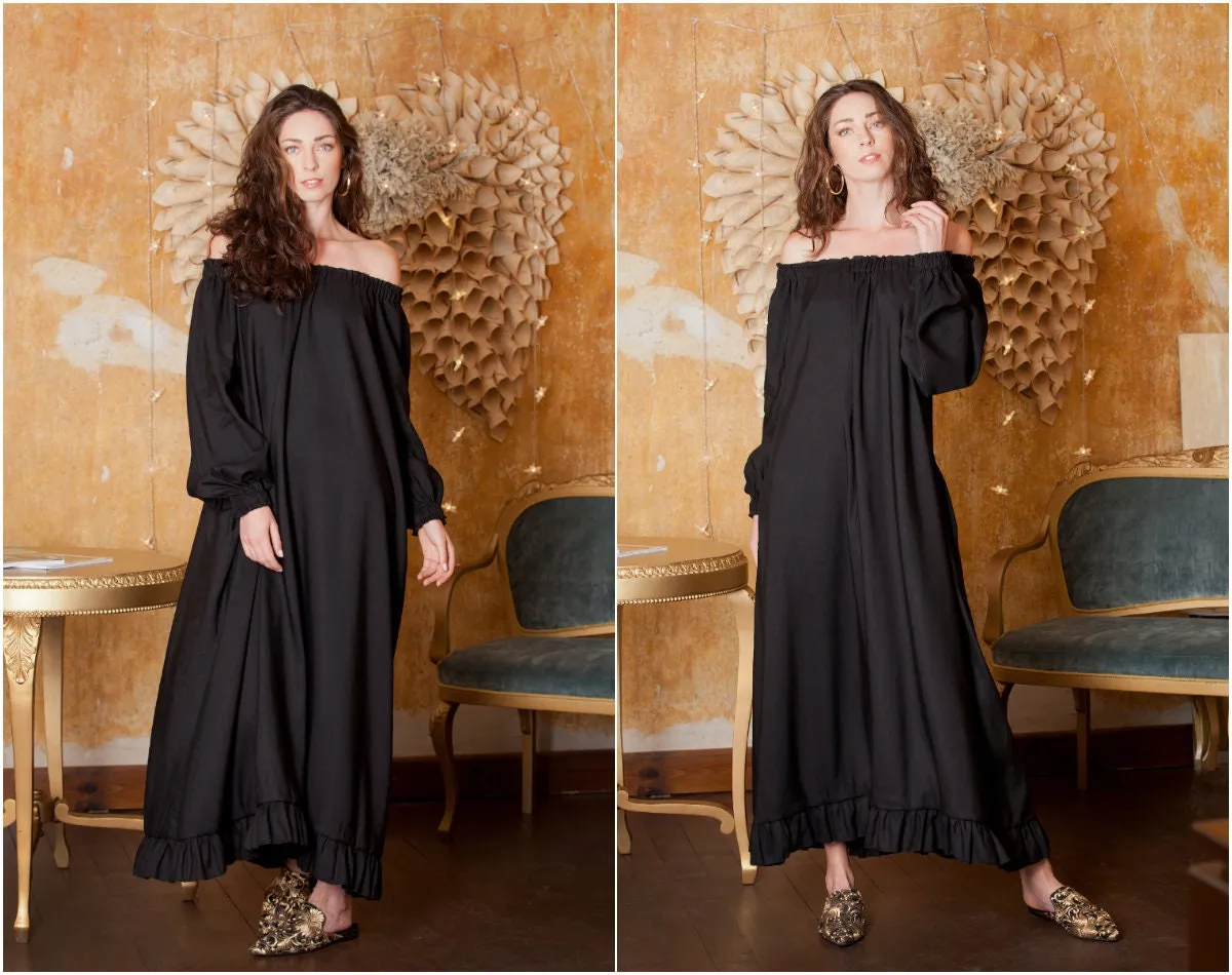 Black Linen Dress, Off Shoulder Dress, Linen Maternity Dress, Linen Maxi Dress, Boho Clothing, Plus Size Linen, Linen Clothing, Kaftan