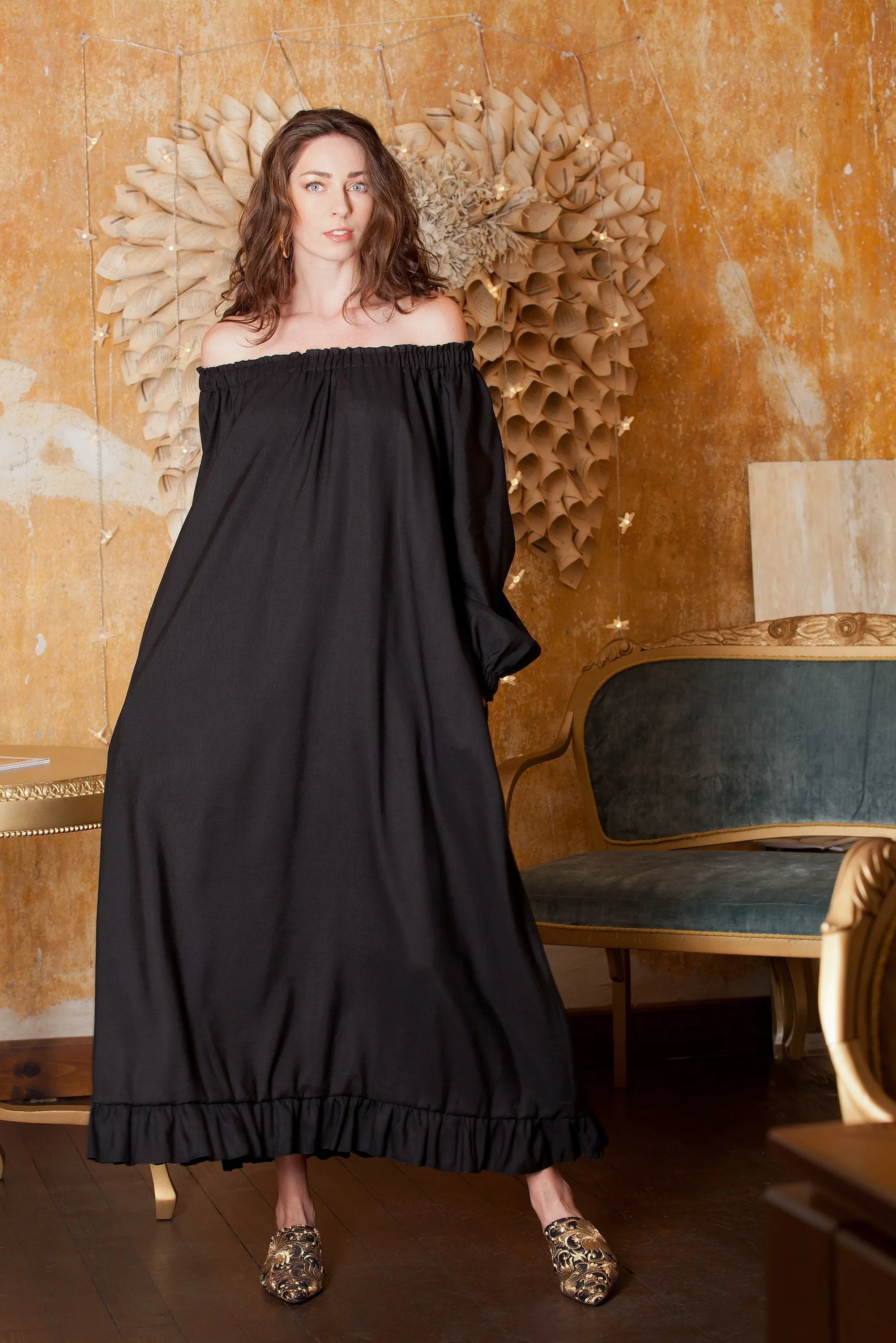 Black Linen Dress, Off Shoulder Dress, Linen Maternity Dress, Linen Maxi Dress, Boho Clothing, Plus Size Linen, Linen Clothing, Kaftan