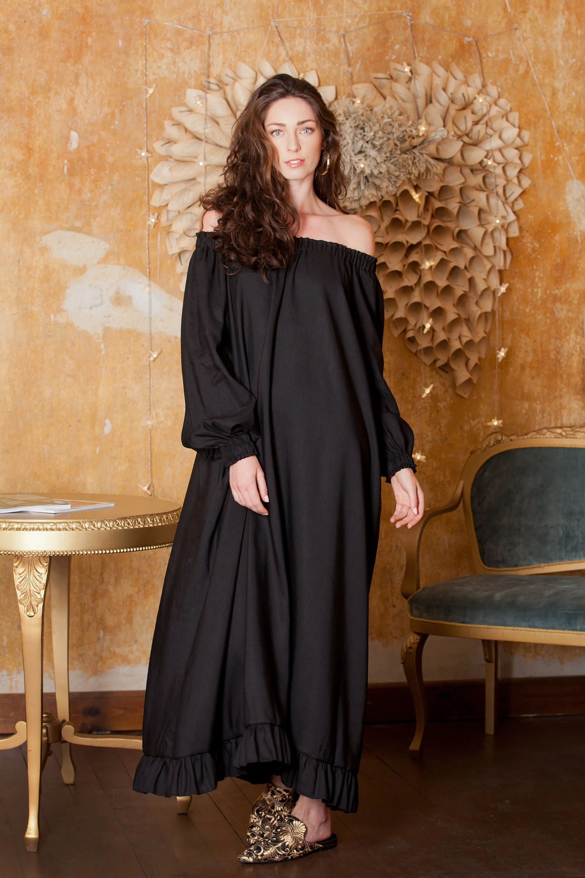 Black Linen Dress, Off Shoulder Dress, Linen Maternity Dress, Linen Maxi Dress, Boho Clothing, Plus Size Linen, Linen Clothing, Kaftan