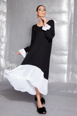 Black Maxi Dress, Asymmetrical Dress, Ruffle Dress, Long Sleeve Dress ,Plus Size Dress, Flare Dress, Long Dress, Plus Size Clothing