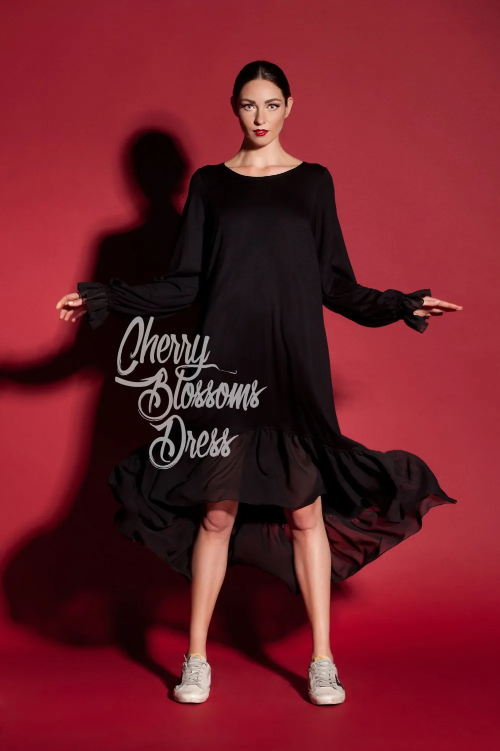 Black Maxi dress/ Plus size dress/ Summer dress/ Maxi dress with sleeves/ Maxi dress summer/ Long sleeve dress/ Casual dress/ 022.182