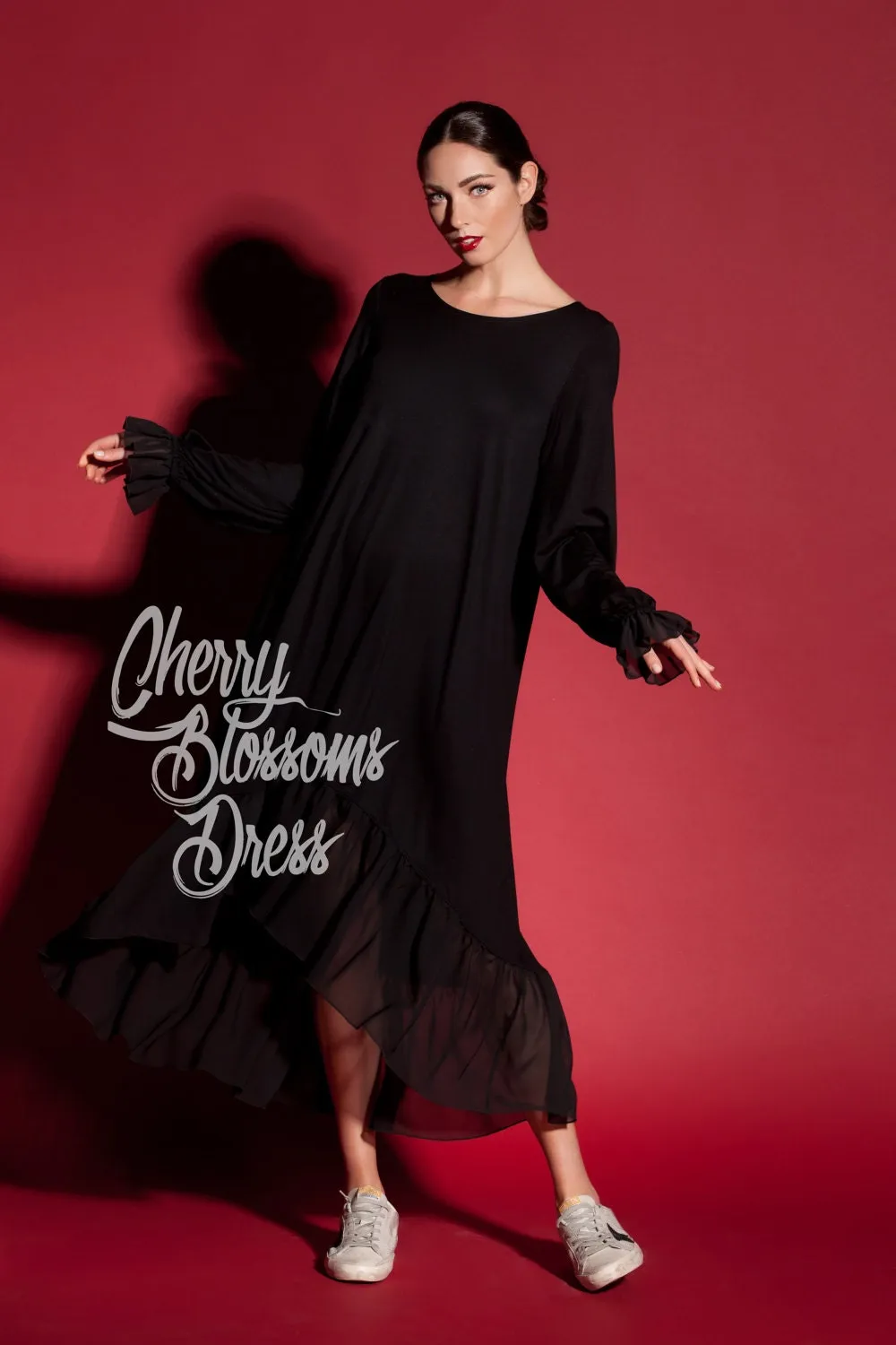 Black Maxi dress/ Plus size dress/ Summer dress/ Maxi dress with sleeves/ Maxi dress summer/ Long sleeve dress/ Casual dress/ 022.182