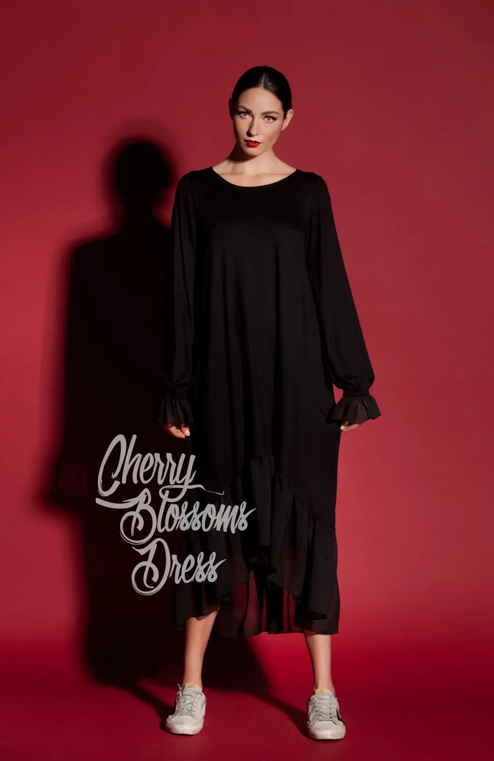 Black Maxi dress/ Plus size dress/ Summer dress/ Maxi dress with sleeves/ Maxi dress summer/ Long sleeve dress/ Casual dress/ 022.182