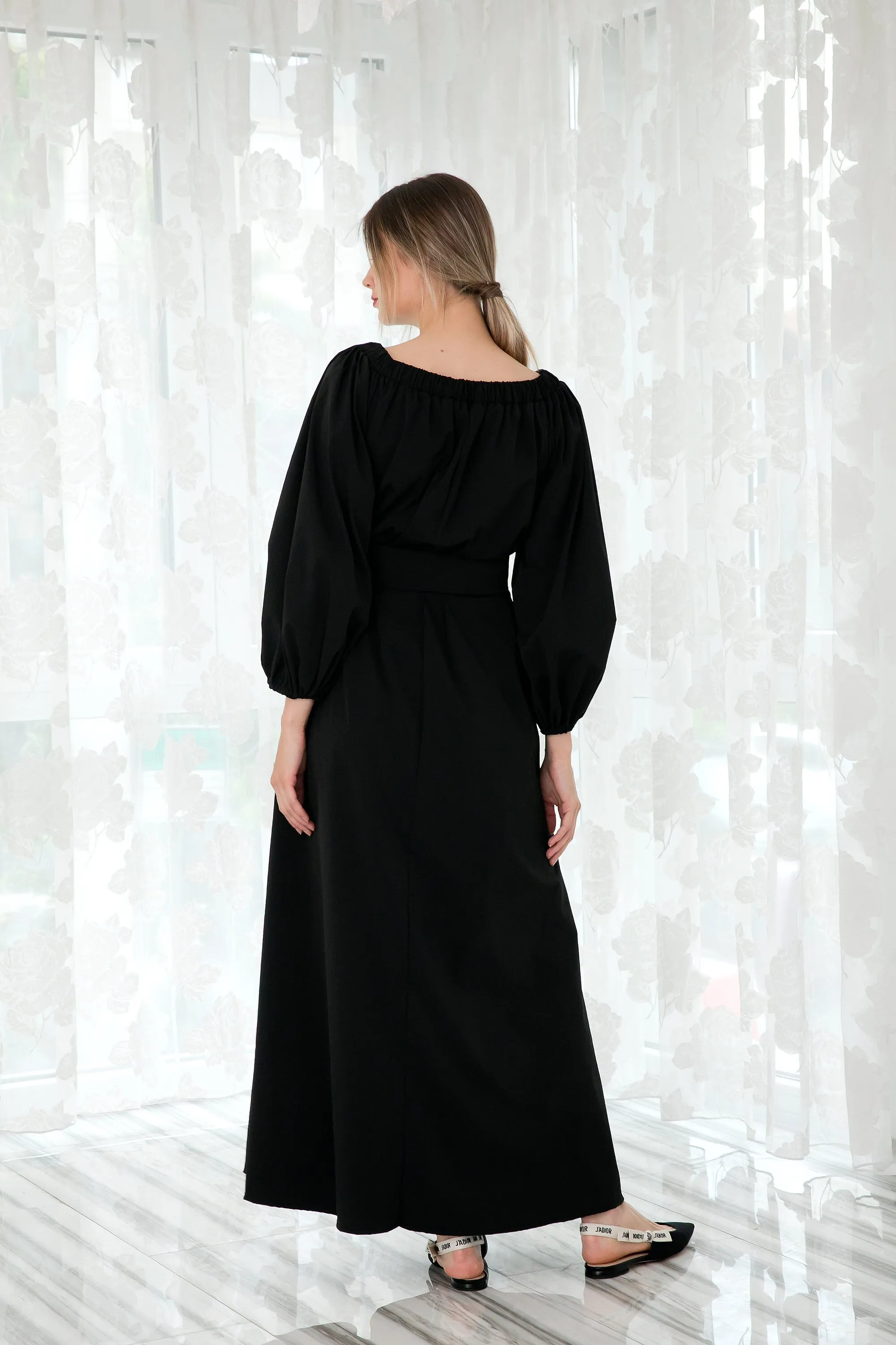Black Taffeta Dress, Kaftan Dress, Bishop Sleeve Dress, Plus Size Clothing, Off Shoulder Dress, Black Formal Dress, Gothic Dress, Halloween