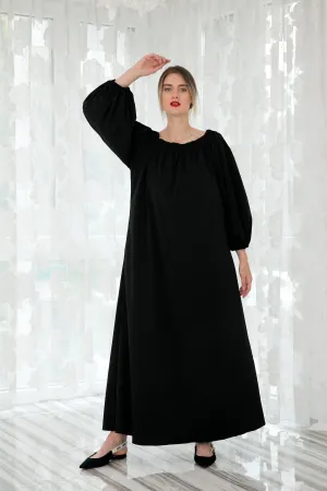 Black Taffeta Dress, Kaftan Dress, Bishop Sleeve Dress, Plus Size Clothing, Off Shoulder Dress, Black Formal Dress, Gothic Dress, Halloween