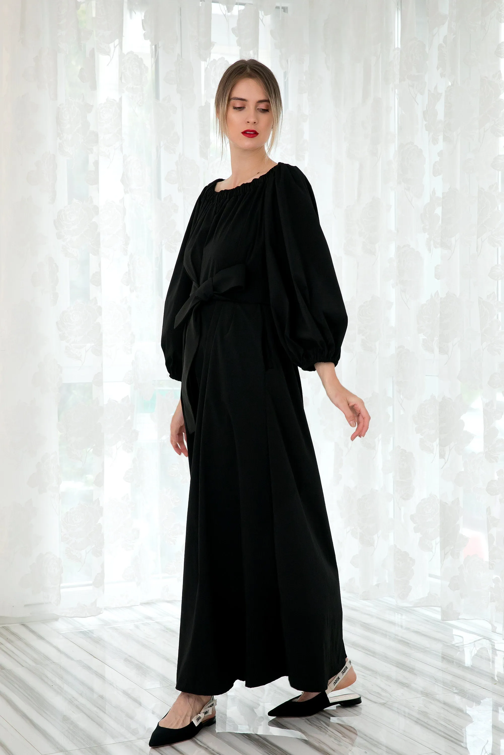 Black Taffeta Dress, Kaftan Dress, Bishop Sleeve Dress, Plus Size Clothing, Off Shoulder Dress, Black Formal Dress, Gothic Dress, Halloween