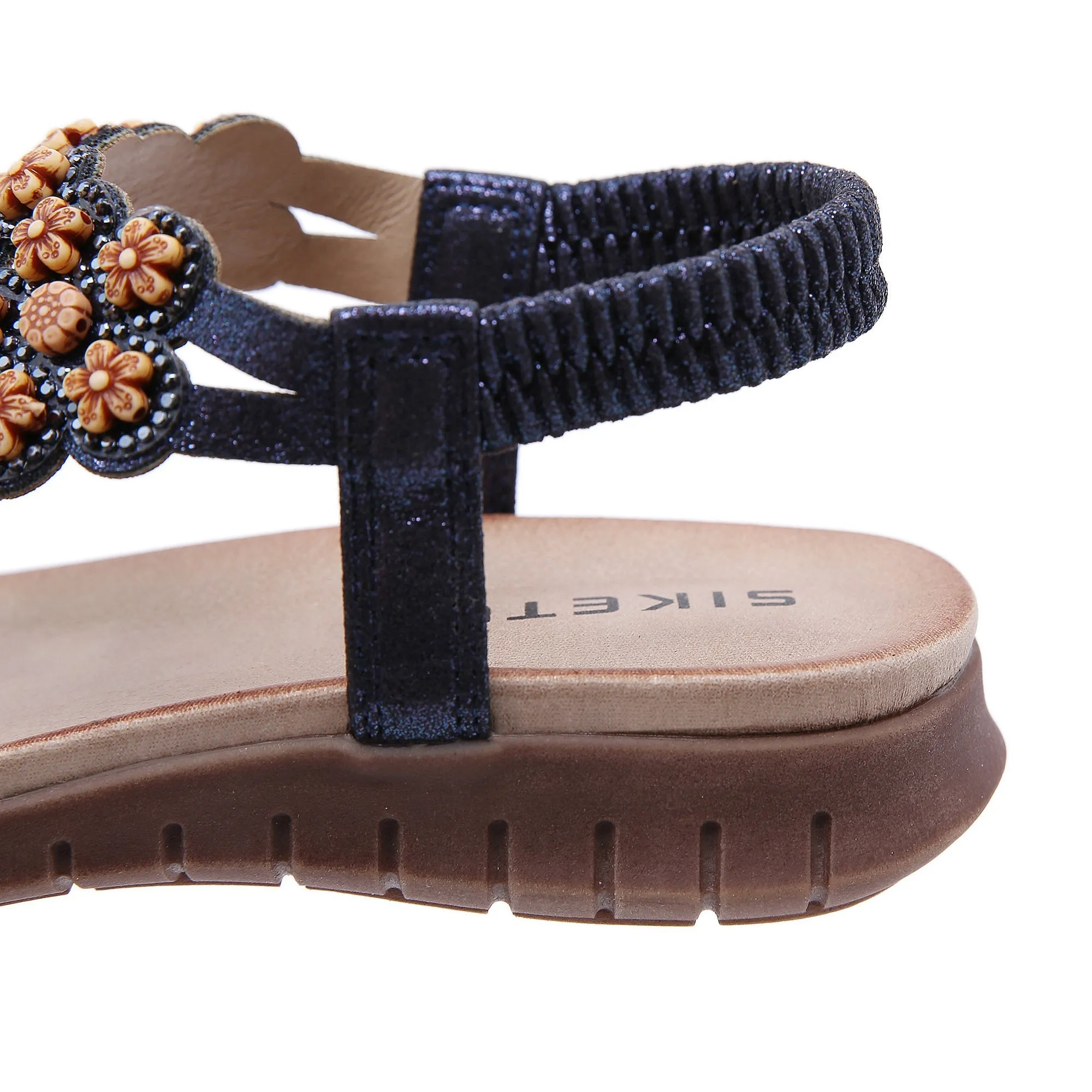 Blossom Beaded Boho Applique Sandal - Navy