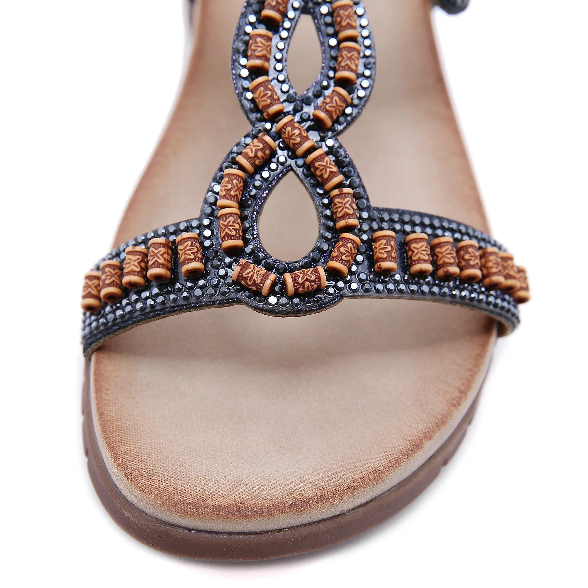 Blossom Beaded Boho Applique Sandal - Navy