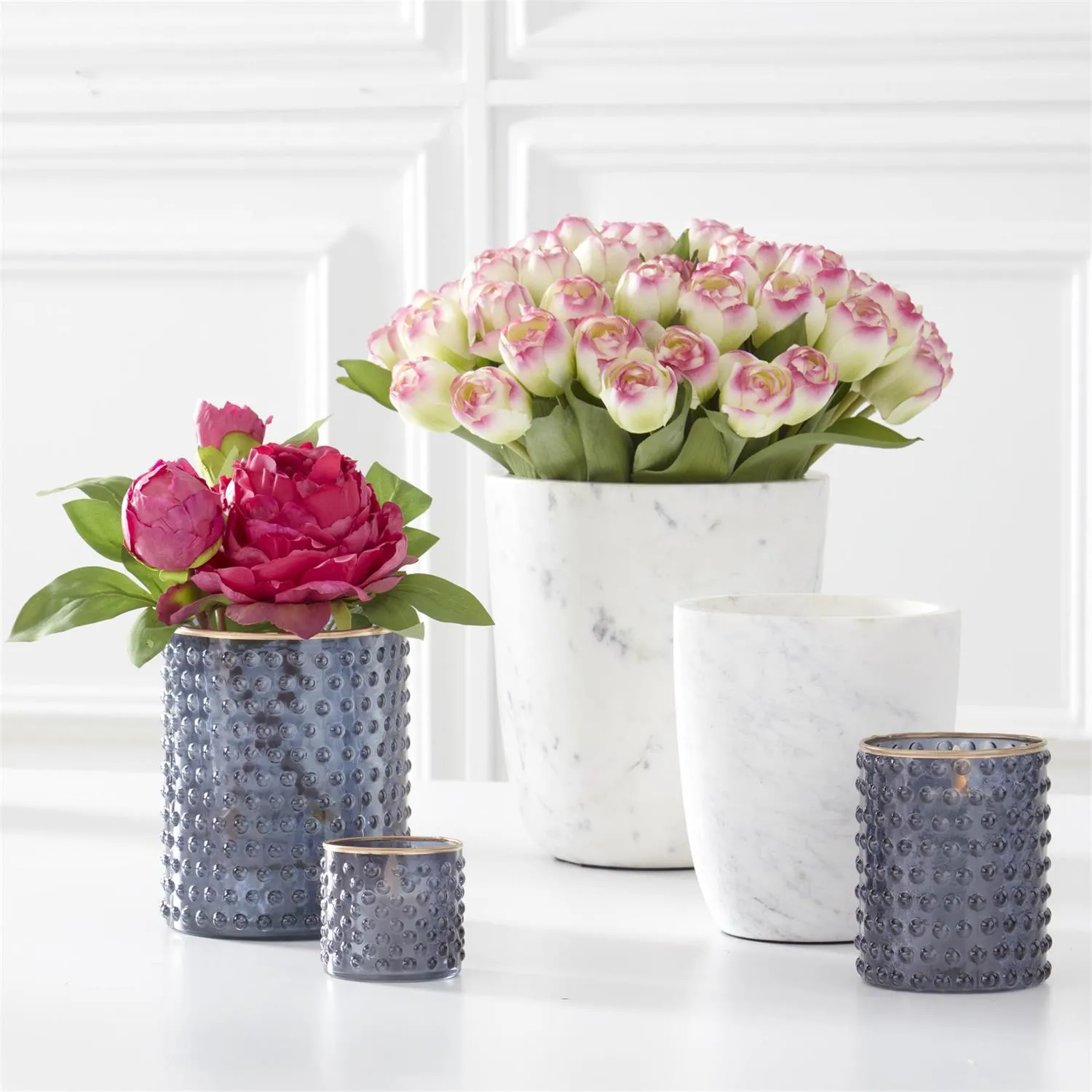 Blue Dot Embossed Containers w/Gold Painted Rim