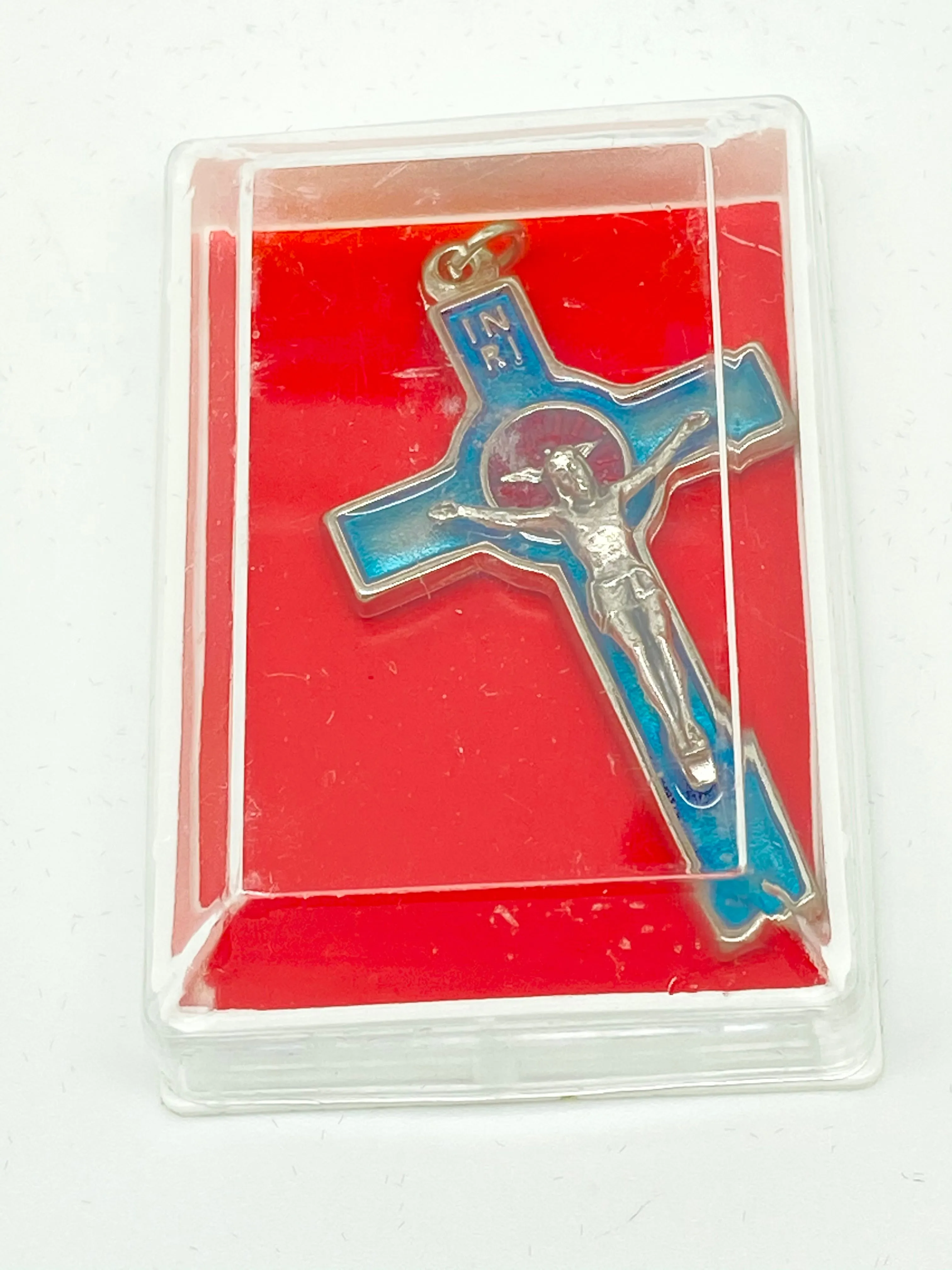 Blue Enamel Holy Spirit Crucifix 2"
