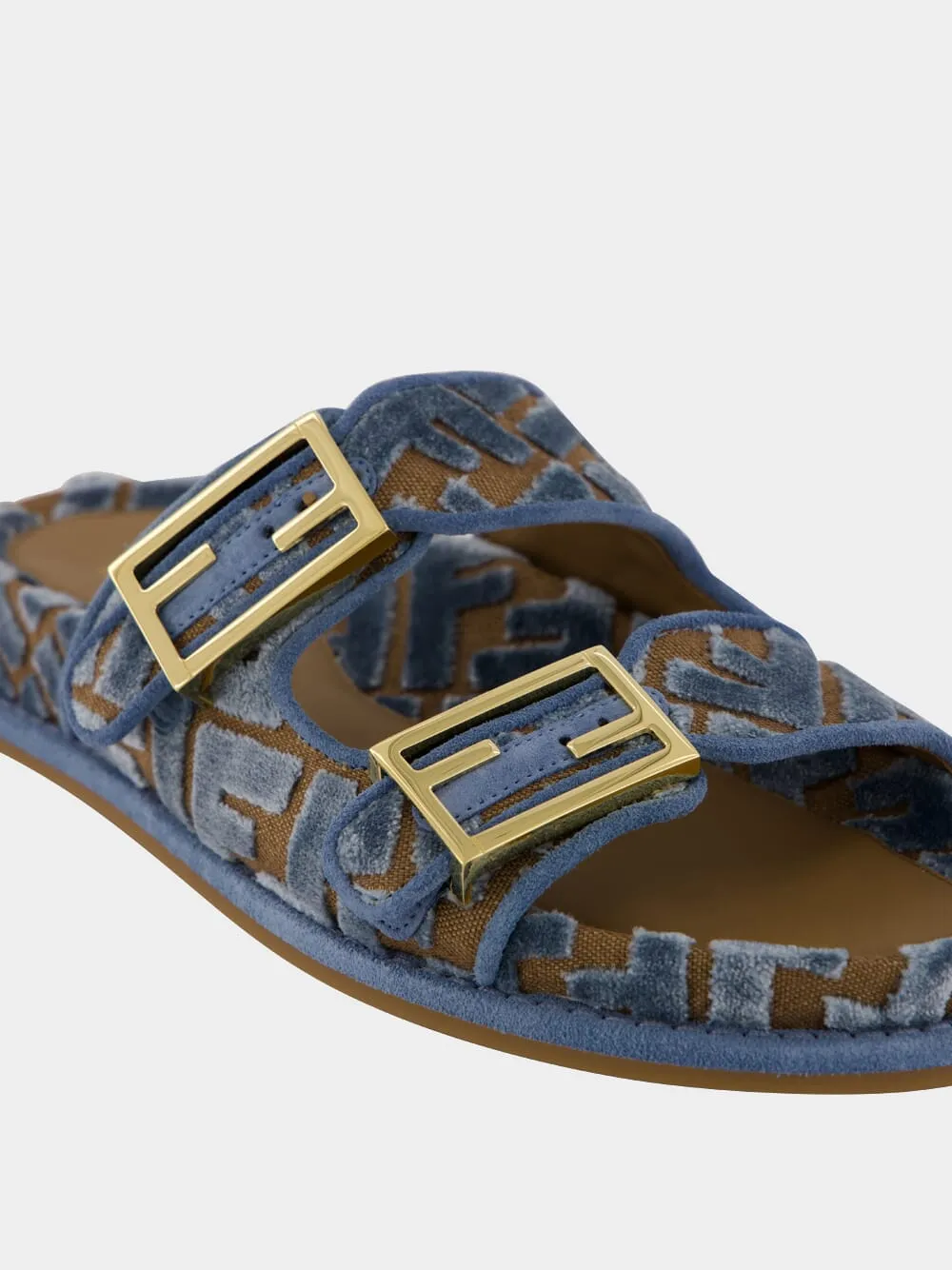 Blue Fendi Feel Jacquard Velvet Slides
