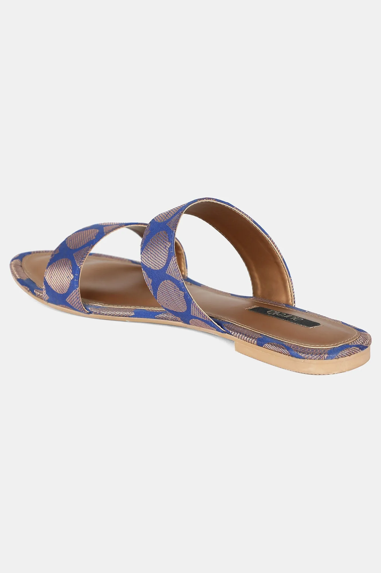 Blue Gold Almond Toe Self Design Flat - Zkailyn