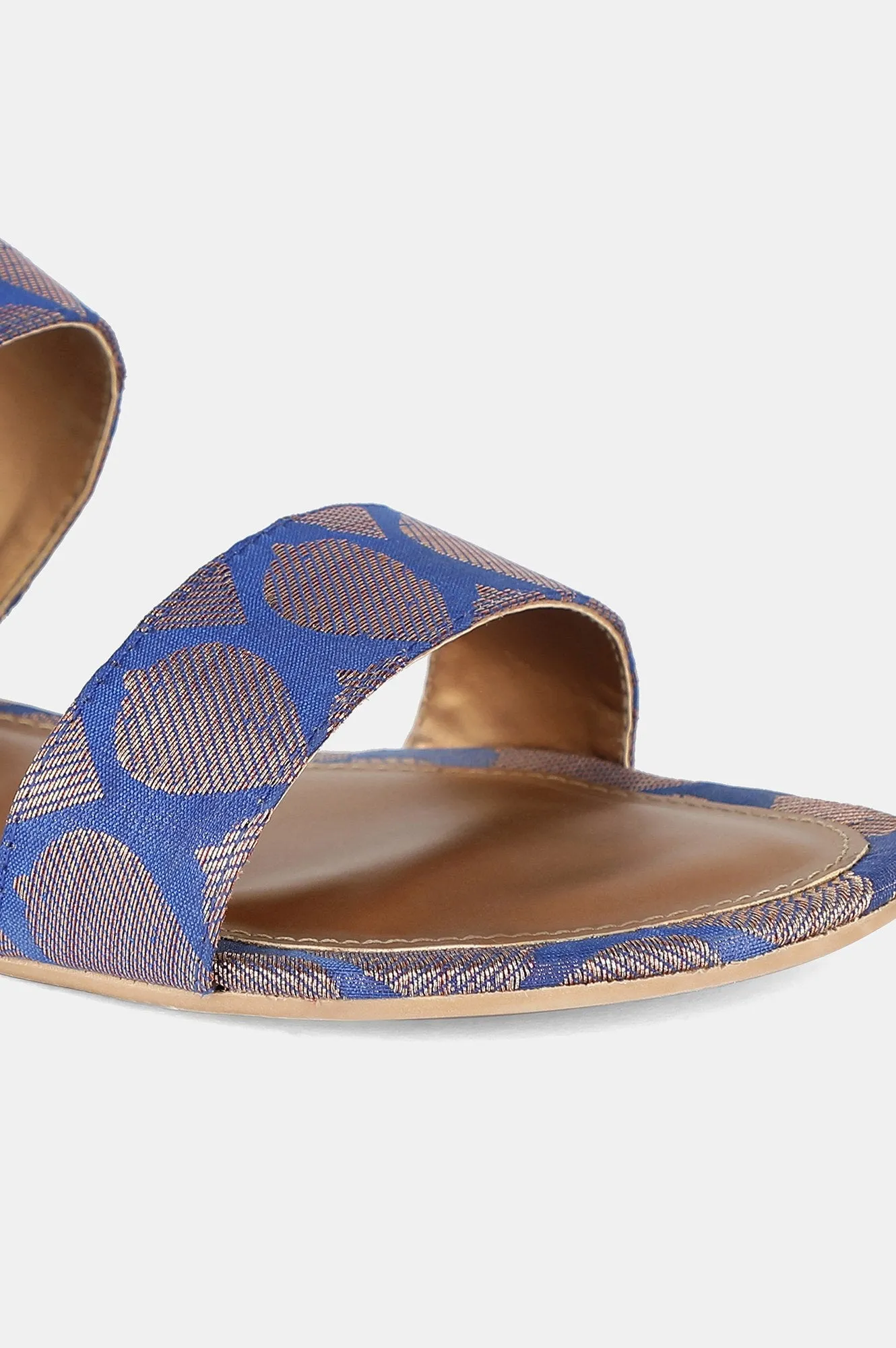 Blue Gold Almond Toe Self Design Flat - Zkailyn