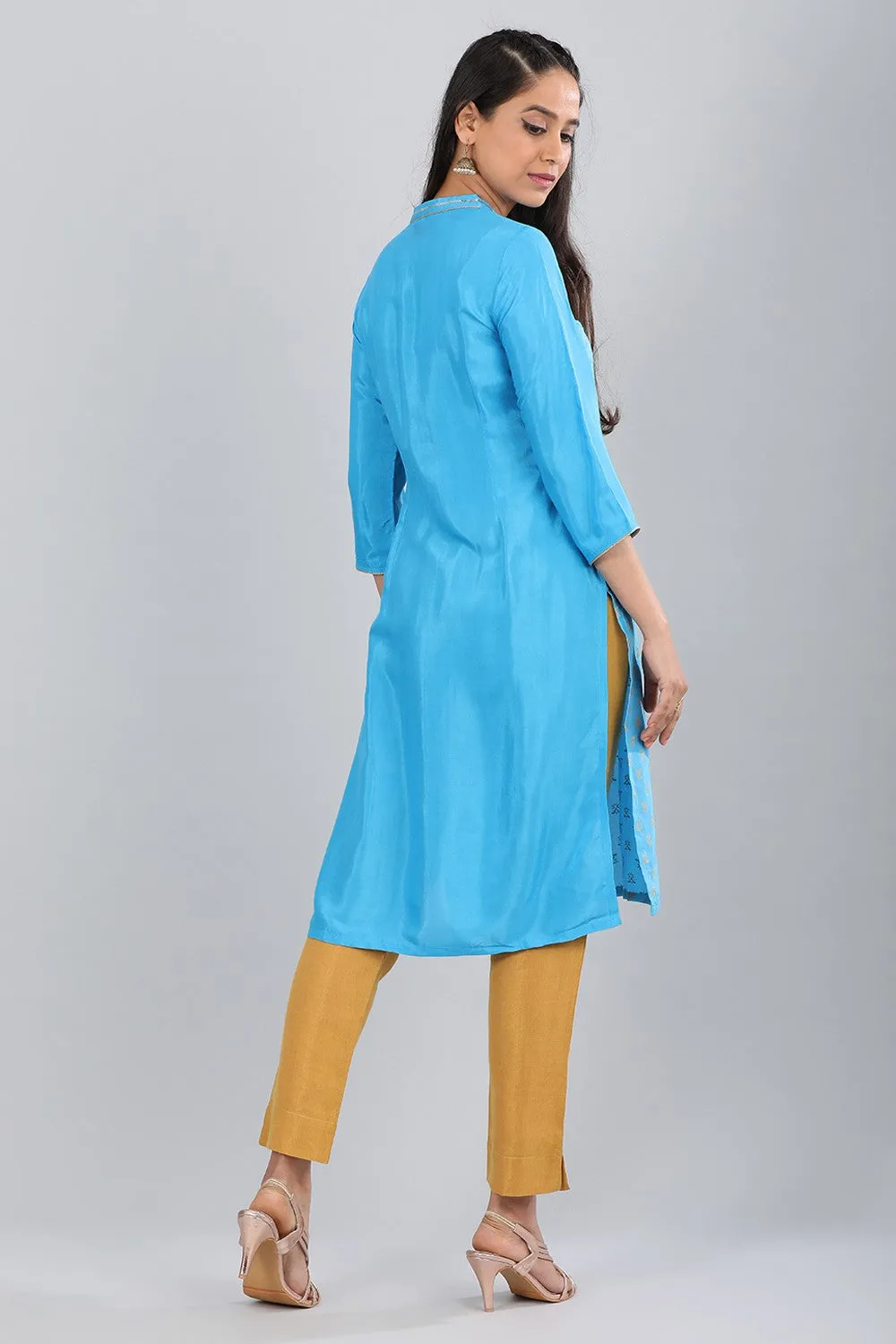 Blue Mandarin Neck Printed kurta